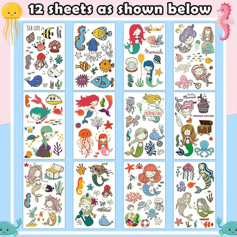 Mermaid Birthday Party Decorations Glow Mermaid Temporary Tattoos