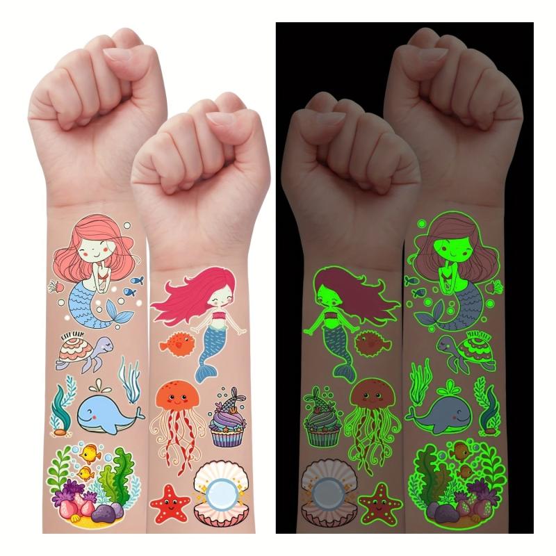 Mermaid Birthday Party Decorations Glow Mermaid Temporary Tattoos