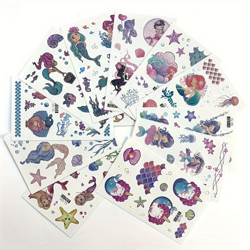 12pcs Glitter Mermaid Tattoo Stickers Waterproof Body Decorative Stickers