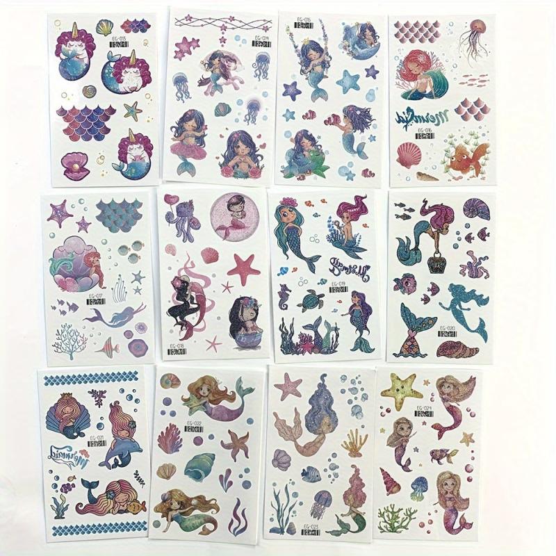 12pcs Glitter Mermaid Tattoo Stickers Waterproof Body Decorative Stickers