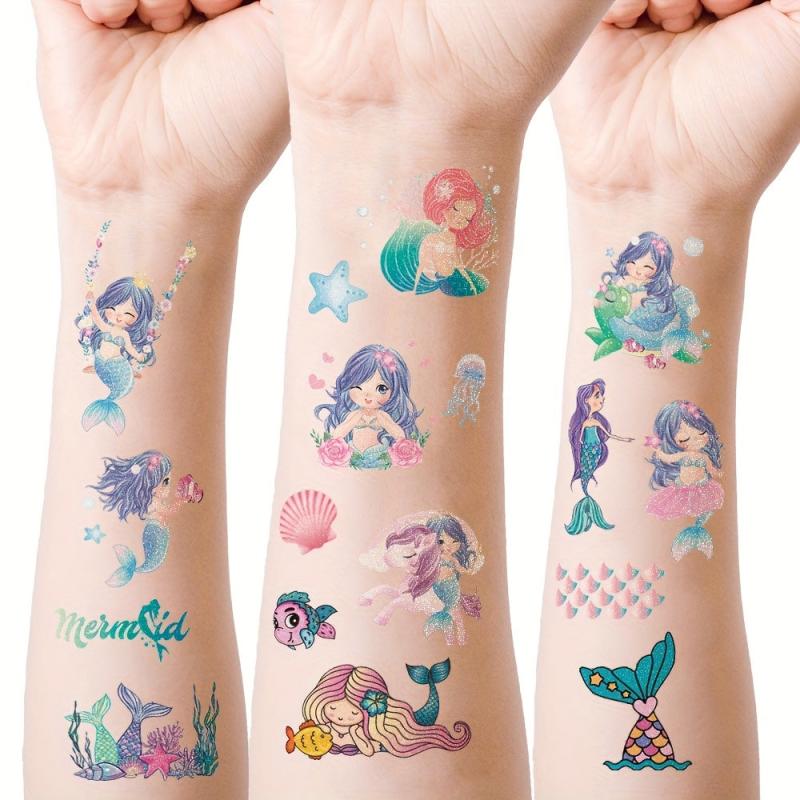 12pcs Glitter Mermaid Tattoo Stickers Waterproof Body Decorative Stickers