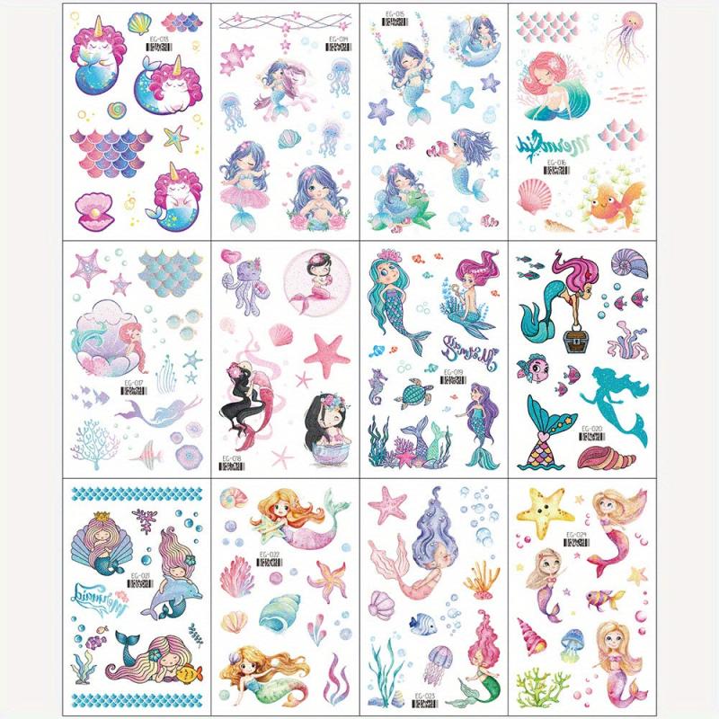12pcs Glitter Mermaid Tattoo Stickers Waterproof Body Decorative Stickers
