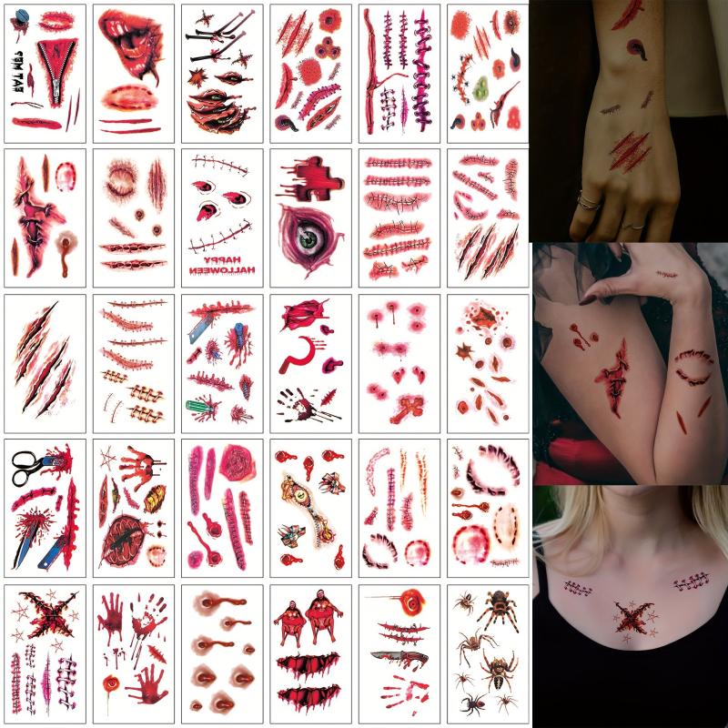 30 Pcs Halloween Horror Scar Prank Tattoo Stickers