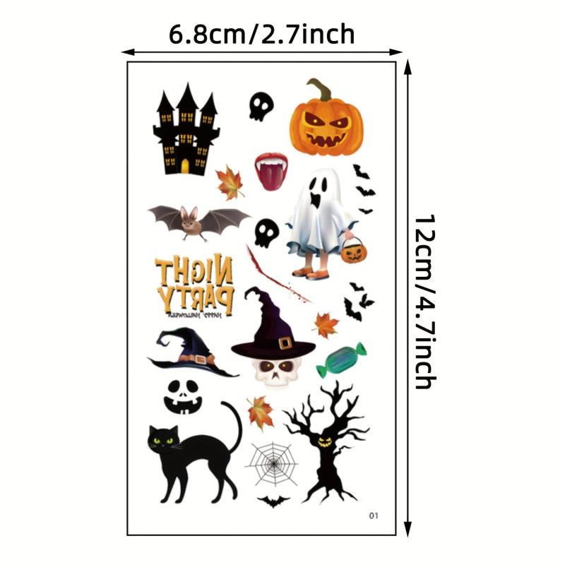 10 Sheets Halloween Cartoon Pattern Temporary Tattoo Stickers
