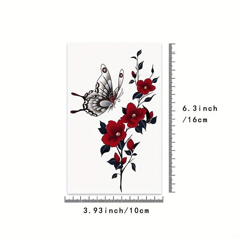 Dark Red Japanese Style Anime Butterfly Tattoo Stickers Waterproof Set