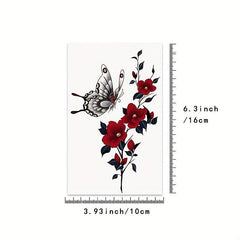 Dark Red Japanese Style Anime Butterfly Tattoo Stickers Waterproof Set