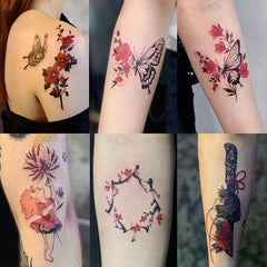 Dark Red Japanese Style Anime Butterfly Tattoo Stickers Waterproof Set