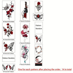 Dark Red Japanese Style Anime Butterfly Tattoo Stickers Waterproof Set