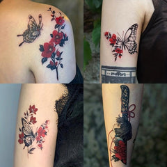 Dark Red Japanese Style Anime Butterfly Tattoo Stickers Waterproof Set