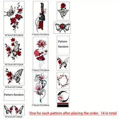 Dark Red Japanese Style Anime Butterfly Tattoo Stickers Waterproof Set