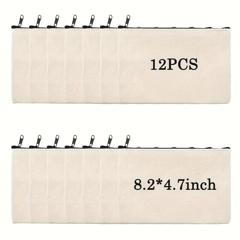 12pcs Set Blank Canvas Pencil Makeup Bags 20.83x11.94cm DIY Toiletry Organizer