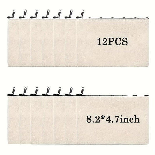 12pcs Set Blank Canvas Pencil Makeup Bags 20.83x11.94cm DIY Toiletry Organizer