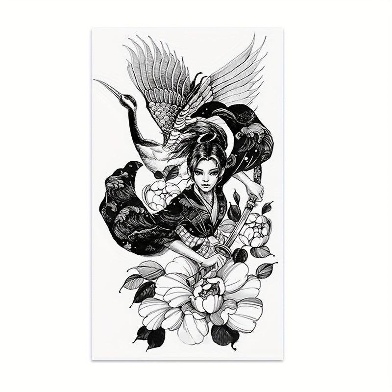 Waterproof Full Arm Tattoo Stickers - Chinese Style Samurai Geisha Crane