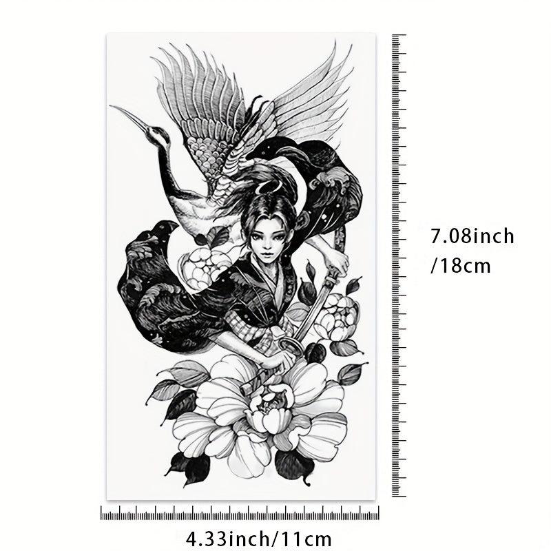 Waterproof Full Arm Tattoo Stickers - Chinese Style Samurai Geisha Crane