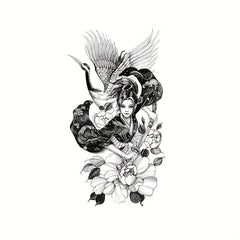 Waterproof Full Arm Tattoo Stickers - Chinese Style Samurai Geisha Crane