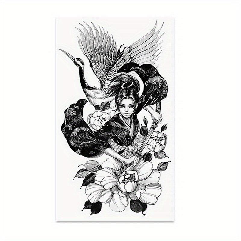 Waterproof Full Arm Tattoo Stickers - Chinese Style Samurai Geisha Crane