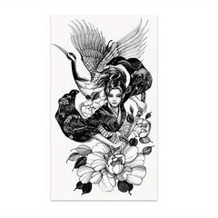 Waterproof Full Arm Tattoo Stickers - Chinese Style Samurai Geisha Crane