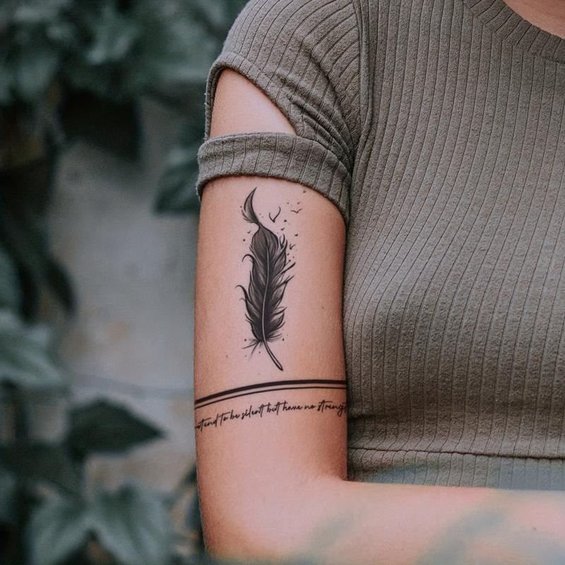 Feather Striped Word Pattern Flower Temporary Tattoo Sticker