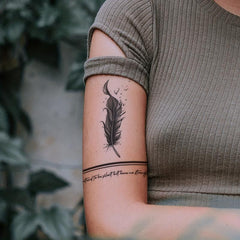 Feather Striped Word Pattern Flower Temporary Tattoo Sticker