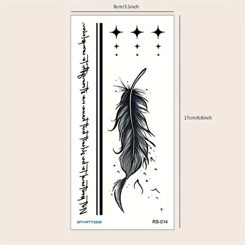 Feather Striped Word Pattern Flower Temporary Tattoo Sticker