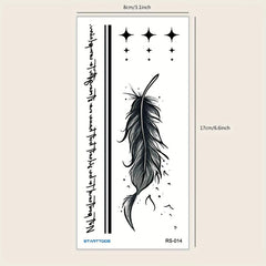 Feather Striped Word Pattern Flower Temporary Tattoo Sticker