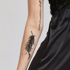 Feather Striped Word Pattern Flower Temporary Tattoo Sticker