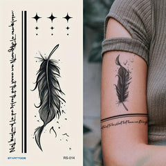 Feather Striped Word Pattern Flower Temporary Tattoo Sticker