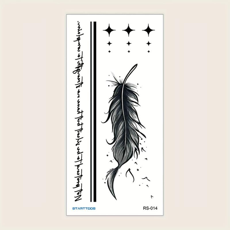 Feather Striped Word Pattern Flower Temporary Tattoo Sticker