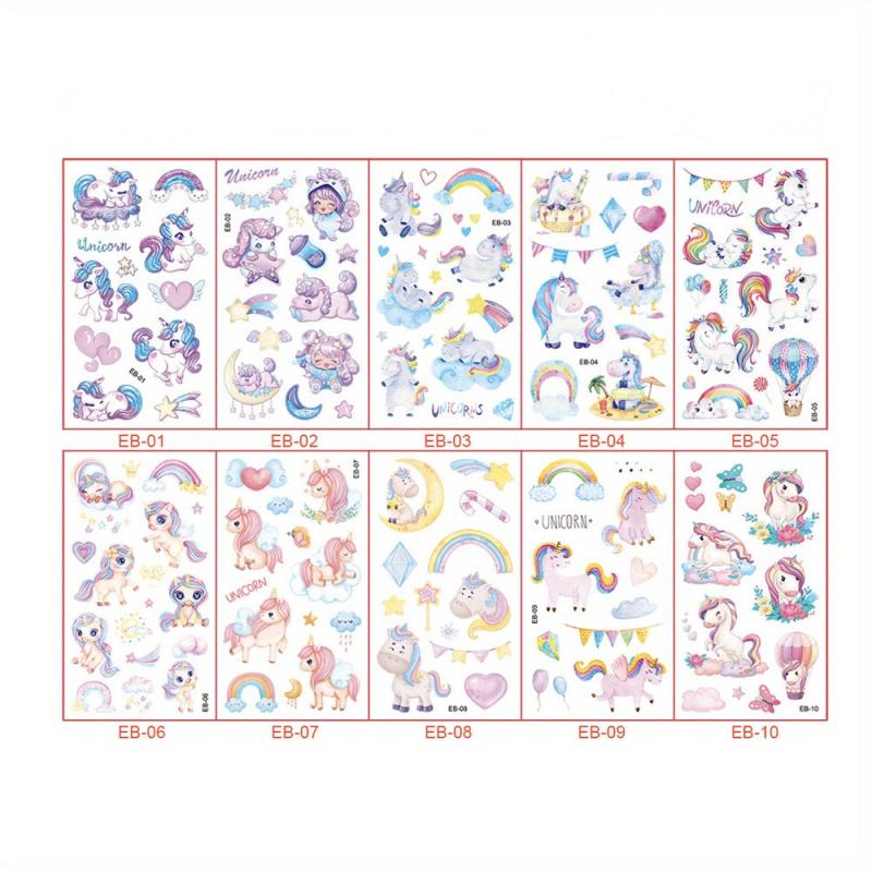Cartoon Unicorn Temporary Tattoo Stickers Mermaid Party
