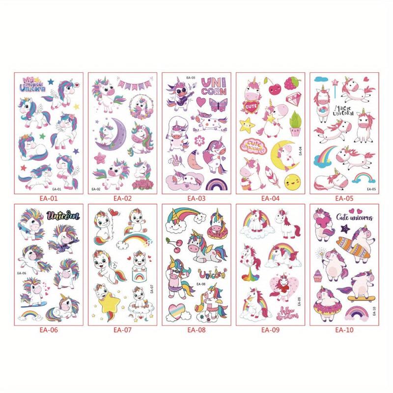 Cartoon Unicorn Temporary Tattoo Stickers Mermaid Party