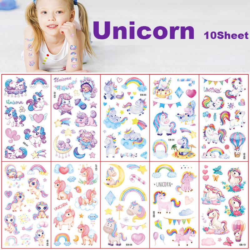 Cartoon Unicorn Temporary Tattoo Stickers Mermaid Party