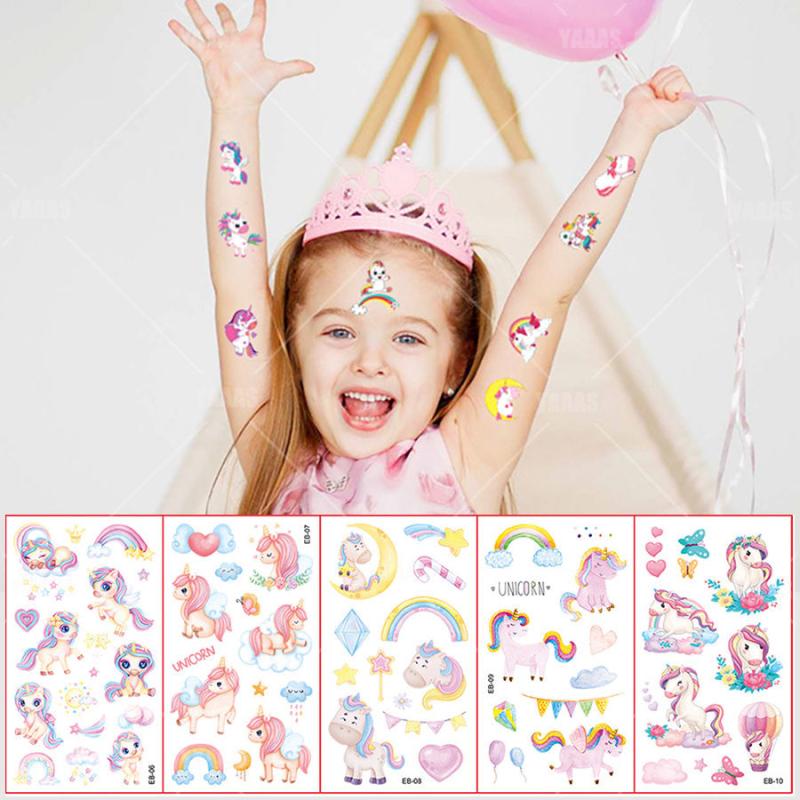 Cartoon Unicorn Temporary Tattoo Stickers Mermaid Party
