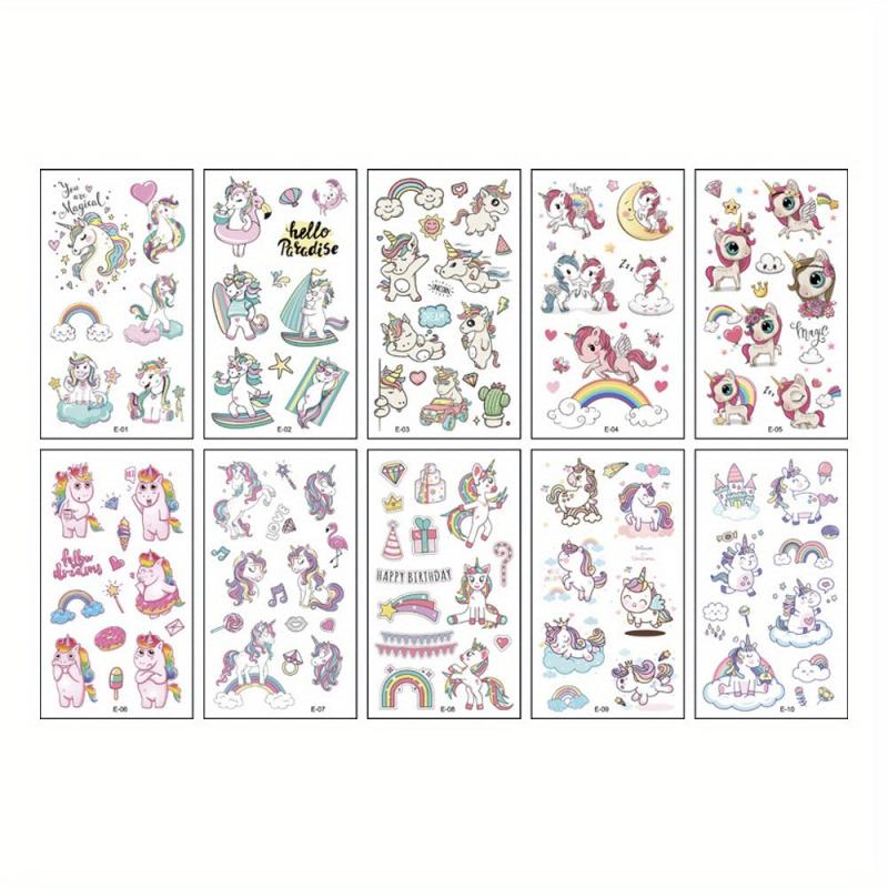 Cartoon Unicorn Temporary Tattoo Stickers Mermaid Party