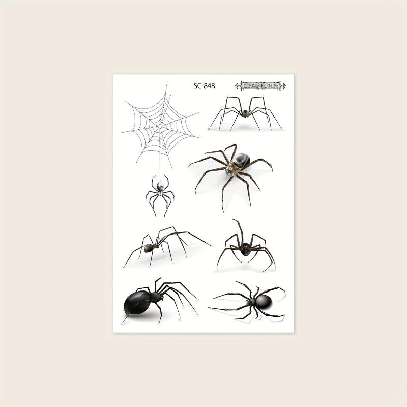 Halloween 3D Spider Tattoo Stickers Waterproof Horror Dark Spider Web Face Hand