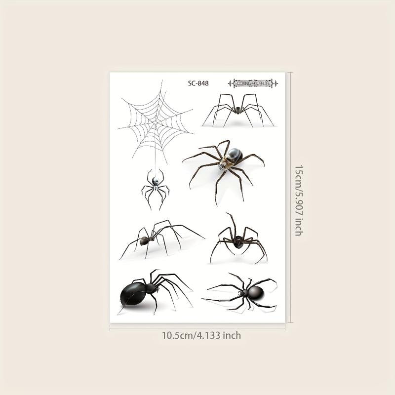 Halloween 3D Spider Tattoo Stickers Waterproof Horror Dark Spider Web Face Hand