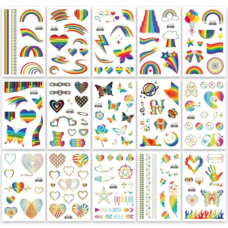 Glitter Rainbow Temporary Tattoos 150PCS - Pride Party Favors
