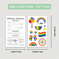Glitter Rainbow Temporary Tattoos 150PCS - Pride Party Favors