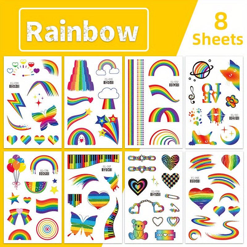 Glitter Rainbow Temporary Tattoos 150PCS - Pride Party Favors