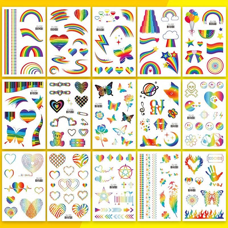 Glitter Rainbow Temporary Tattoos 150PCS - Pride Party Favors