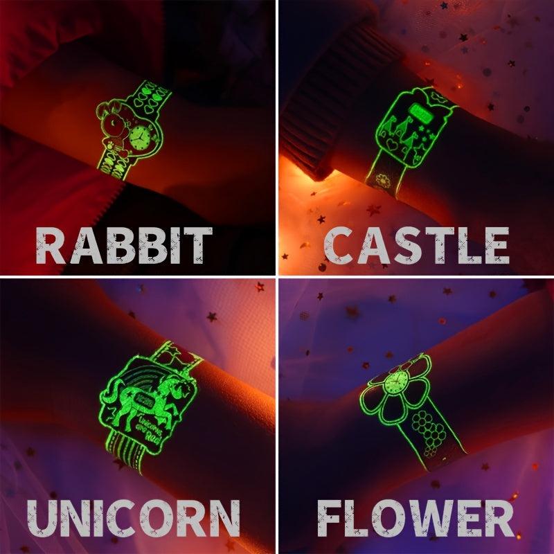 6 Sheets Luminous Watch Tattoo Stickers Unicorn Dinosaur Princess Animal
