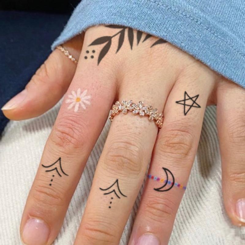 2 Pcs Small Pattern Tattoo Stickers for Ears Fingers Wrist
