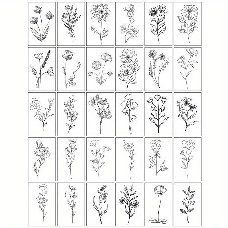 English Letters & Flower Temporary Tattoo Stickers 60 Sheets