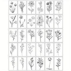 English Letters & Flower Temporary Tattoo Stickers 60 Sheets