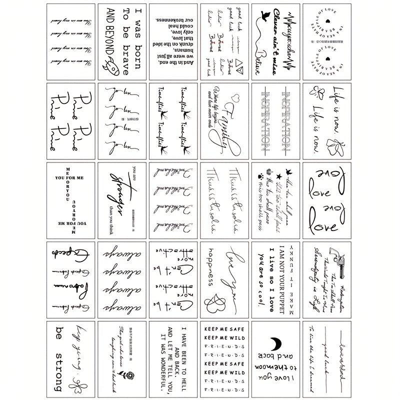 English Letters & Flower Temporary Tattoo Stickers 60 Sheets