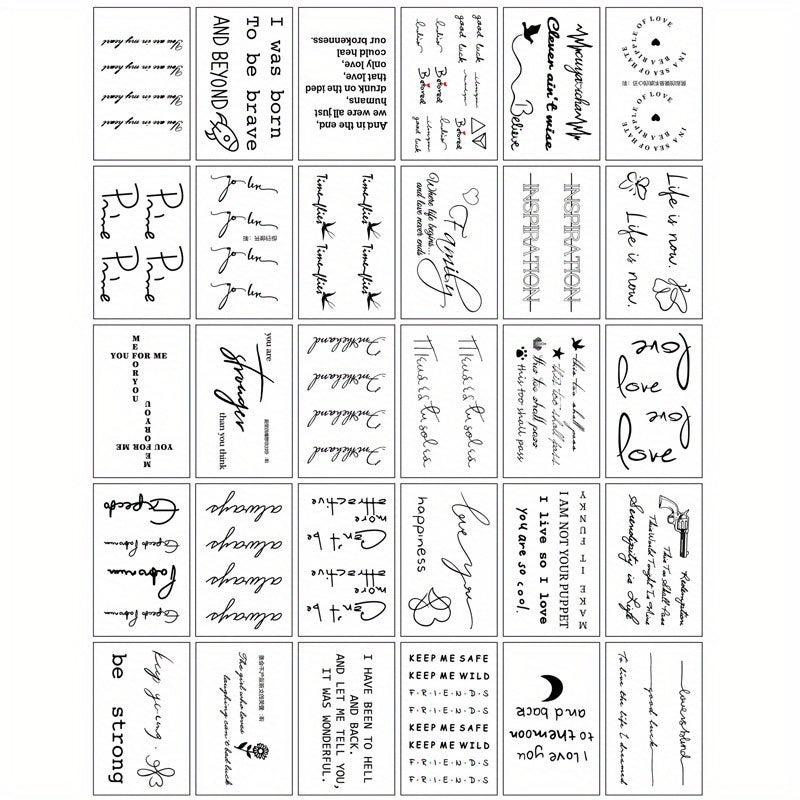 English Letters & Flower Temporary Tattoo Stickers 60 Sheets