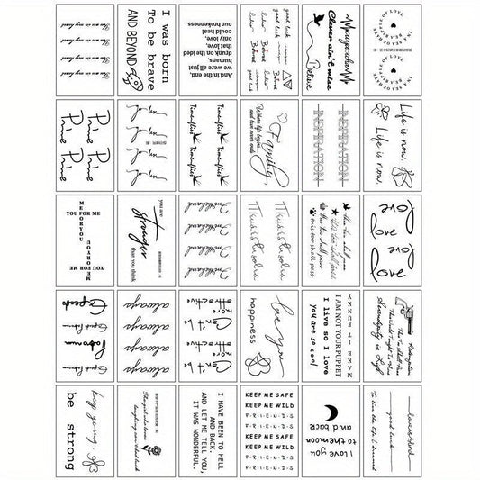 English Letters & Flower Temporary Tattoo Stickers 60 Sheets