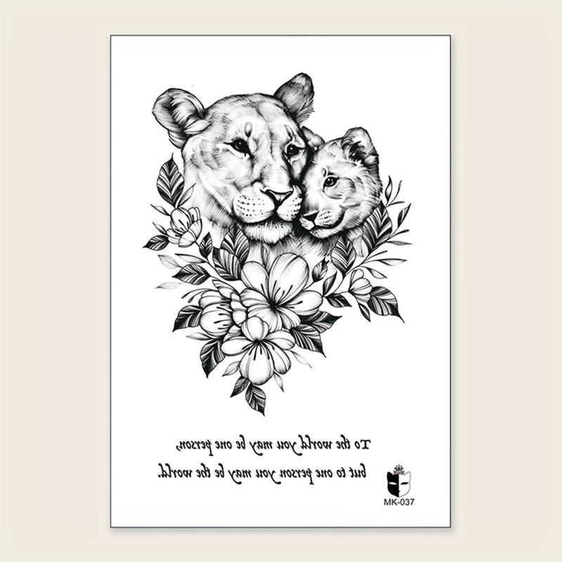 Flower Lion Temporary Tattoo Sticker Large Floral Arm Chest Body Art