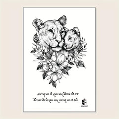 Flower Lion Temporary Tattoo Sticker Large Floral Arm Chest Body Art