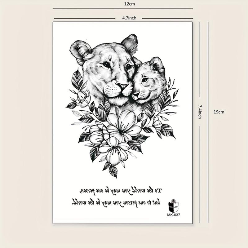 Flower Lion Temporary Tattoo Sticker Large Floral Arm Chest Body Art