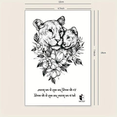 Flower Lion Temporary Tattoo Sticker Large Floral Arm Chest Body Art